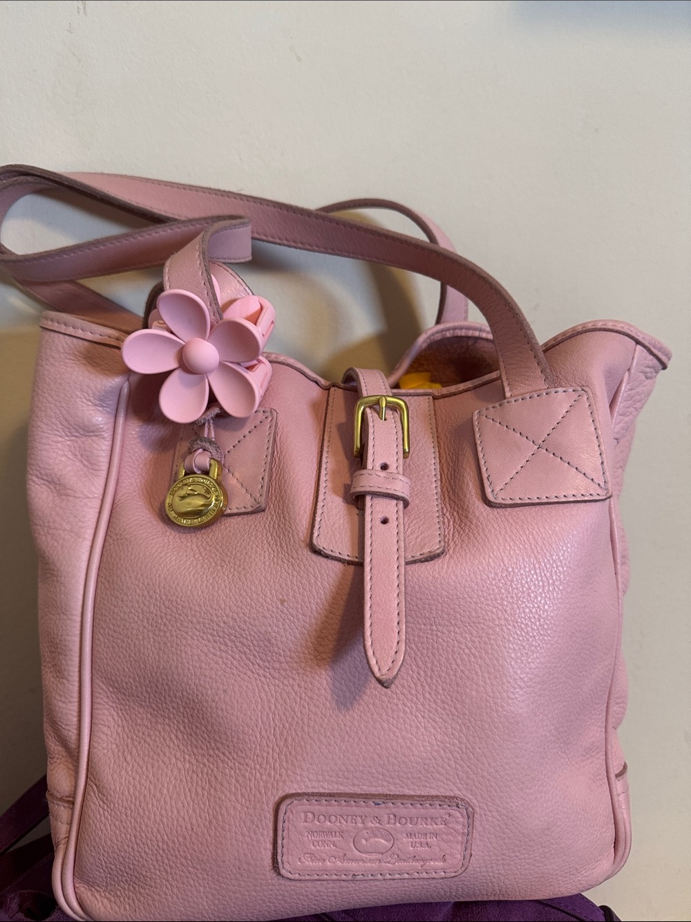 Dooney & Bourke Pink Pebbled Leather Bucket Shoulder Bag with
